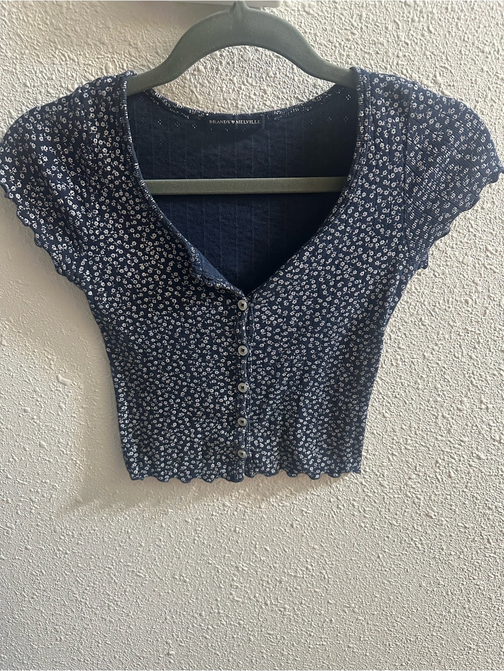 Brandy Melville Navy Blue Floral Zelly Top | One Size